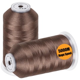 New brothread - 2 Huge Spools 5000M Each Polyester Embroidery Machine Thread 40WT for Commercial and Domestic Machines - Light Brown