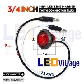 Ledvillage 30 Pcs of 3/4 Inch Mini Round 10 Amber + 10 Red + 10 White Marker Light 3 LED with Connector Plugs for Trailer Truck Pickup Indicator, Clearance, Signal Lamps 12V DC