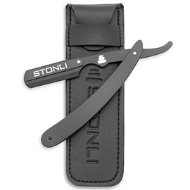 STONLIÂ® Cut Throat Razors - Straight Razor with Matte Black Finish Professional Barber Razor - Premium Quality Single Blade Shaving Razor for Moustache and Beard - Pouch Included (Black Metal)