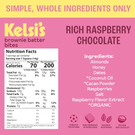 Kelsi's Rich Raspberry Chocolate Brownie Batter Bites, Dairy Free, Gluten Free Dessert, Soy Free Chocolate, Paleo Candy, Alt for Candy, Alt for Brownie, Healthy Sweet for Adults, Clean Kids Snack, No Refined Sugar, 3g Added Sugar, No Refined Sugar, 4g Pr