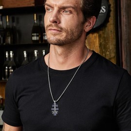 YAFEINI Caravaca Cross Necklace Sterling Silver Cruz de Caravaca Necklace Jesus Crucifix Christian Jewelry for Men