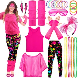 Vautvis 80s 90s Women's Retro Tracksuit Costume 1980s Clothing Costume Accessories Clothes, pink