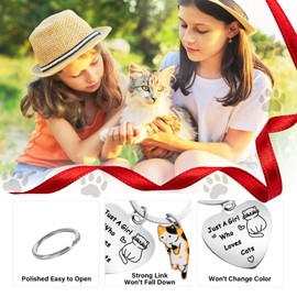 TIESOME Funny Cat Keyring Gifts Animal Lover Gift Just A Girl Who Loves Cats Cat Lover Gift for Women Girls Who Loves Cats Keyring Funny Keyring Gifts for Cat Lovers