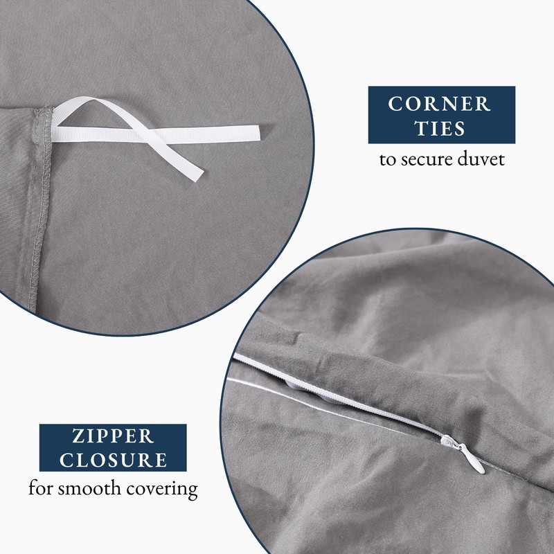 LANE LINEN Single Duvet Cover Set Grey - Pre Washed