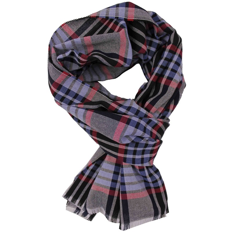 Rotfuchs Men's Cotton Scarf Checked Black Blue Red Summer Scarf,