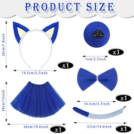 KMLGY 5 PCS Cute Dog Costume Set - Ears Headband, Nose, Bowtie, Tail and Tutu - Blue and Orange Plush Hairband for Kids Birthday Party Dress Up (Blue)