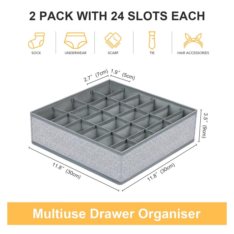 DIMJ Pack of 2 Storage Boxes, 24 Cell Drawer Organiser,