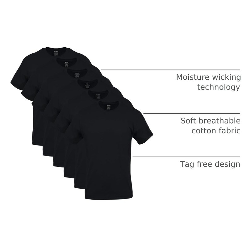 Gildan Men's Crew T-Shirts, Multipack, Style G1100, Black (6-Pack), Small
