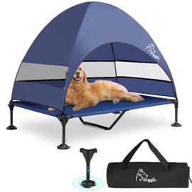 Upgraded Elevated Dog Bed with Canopy, Portable Raised Outdoor Dog Bed with Stable Anti-Slip Feet, Wider Shade Pet Bed Cot, Raised Dog Beds for Large Dogs Camping, Indoor & Outdoor Use