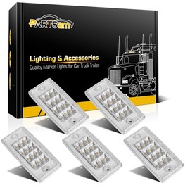 Partsam 5pcs Amber Cab Marker Lights LED Top Roof Running Rectangle Cab Lights 12 LED Reflectors Compatible with Freightliner Century/Columbia Roof Cab Marker Clearance Lights Sealed Waterproof