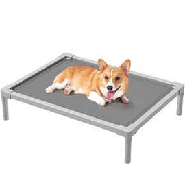 YITAHOME Cooling Elevated Dog Bed, Chew Proof Raised Pet Cot with Aluminum Frame, Breathable Textilene Mesh, Enclosed Edges, Non-Slip Feet, Durable Dog Bed for Indoors & Outdoors, Grey, 32 Inch