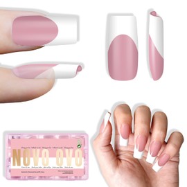 NOVO OVO White French Tip Square Nail Tips Press on BERRY PINK, Extra dicke Quadratisch Nagelspitzen, künstliche Nagelverlängerung aus Acryl, benötigt Aufbaugel Überlack für DIY, 15 Größen x 240 Stück