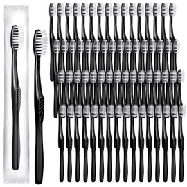 Tessco 500 Pcs Disposable Toothbrushes Individually Wrapped Soft Bristle Tooth Brush Set Travel Toothbrushes Bulk for Adults Kids Oral Hygiene Dental Care Camping Guestroom School Hotel (Black)