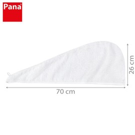 PANA Hair Turban Made of 100% Cotton I with Button Closure I Towel Turban I Absorbent Towel for Hair I Hair Towel I Soft I in 2 Different Colours I Dimensions: 70 x 26 cm I Colour: White