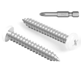 50 PCS #8 x 1-1/2" White Head Sheet Metal Screws, Pan Head Phillips Fast Self Tapping Screws, Round Head Wood Screws, Carbon Steel, Screwdriver Bit Included