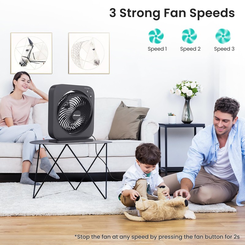 AMACOOL Table Fan, 12 inch Box Fan with 3 Adjustable
