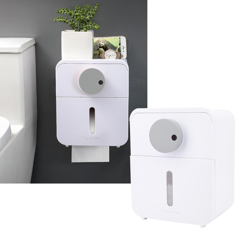 Waterproof WallMounted Toilet Roll Paper Rack Holder with Top Shelf