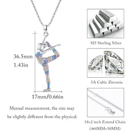OHAYOO Gymnasti Necklace for Girls 925 Sterling Silver Chain Ballerina Dancer Necklace Gymnast Necklace Women Ballet Pendant Gymnastics Jewellery Gift for Girls, Sterling Silver, Cubic Zirconia