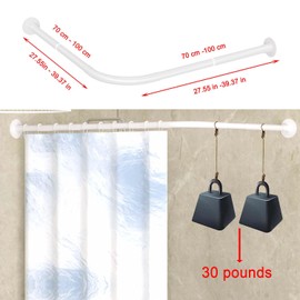 Tanxih Corner Shower Curtain Rod Adjustable Stainless Steel L Shaped Rack Drill Free Install for Bathroom, Bathtub, Clothing Store (White 27"-39"x27"-39")