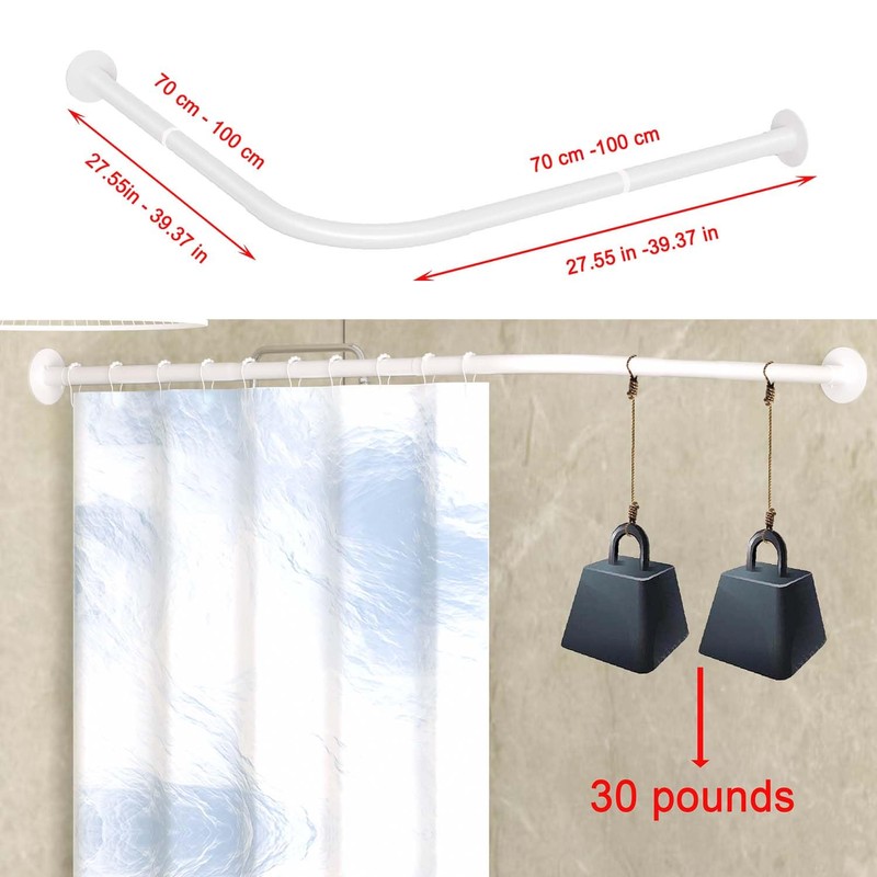 Tanxih Corner Shower Curtain Rod Adjustable Stainless Steel L Shaped