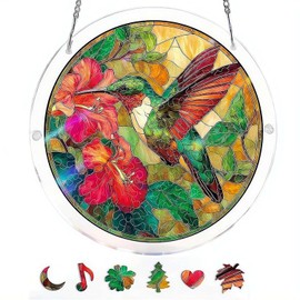 Acrylic Puzzles Sun Catcher Window Hanging, 83 Pieces Green Hummingbird Sun Catcher for Women Men Mom Birthday Gift Home Decor, DIY Suns Catchers Kits for Adults, 7.87''
