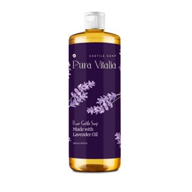 Pura Vitalia Lavender Organic Castile Soap | Body Wash & Cleanser for Face & Hands | Biodegradable, Eco-Friendly, Palm Oil Free, Vegan & Gentle | Made with 6 Natural Ingredients - 16 oz