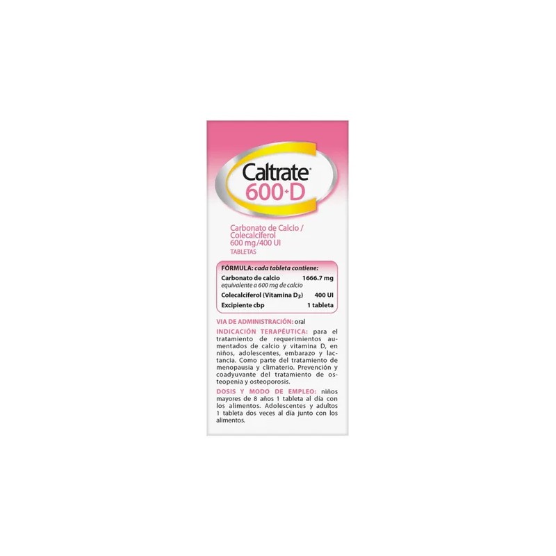 Suplemento Vitaminico Caltrate 600D Calcio y Vitamina D, 60 Tabletas