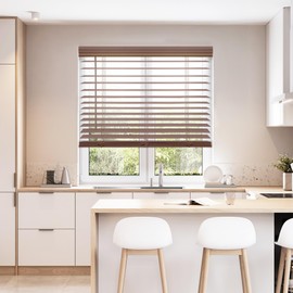 DEZ FURNISHINGS Cordless 2" Faux Wood Blind, 47" W x 48" H, Dark Oak