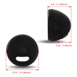 DKMOTORK 5.75" Gloss Black Motorcycle Headlight Bucket Shell - Vintage Waterproof Headlamp Housing Universal Fit for Chopper Cafe Racer Bobber Replacement Parts