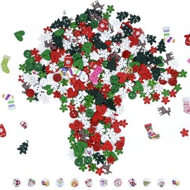 400 Pieces Christmas Wooden Buttons Colorful Sewing Buttons with Christmas Pattern for Handmade Project DIY Scrapbooking, Mixed Sizes and Styles