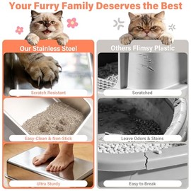 Stainless Steel Cat Litter Box with Lid, XL Metal Litter Box, Extra Large Litterbox for Big Cats, High Sided | Easy Cleaning | Odor-Free Includes Scoop and Mat