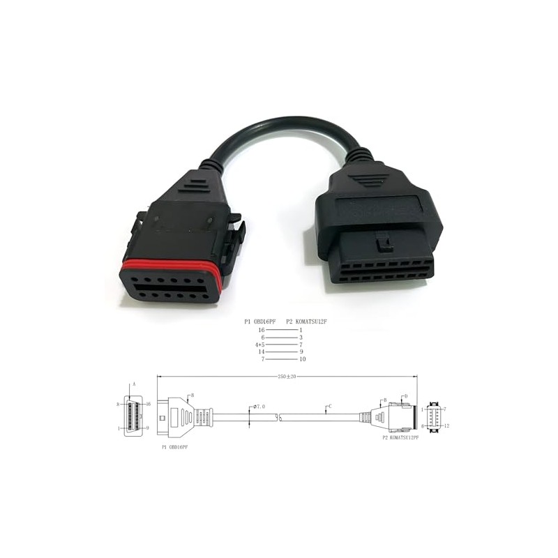 PARANNIC OBD2 Diagnostic Cable for Komatsu 12 Pin for Cummins