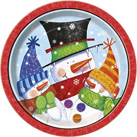 Unique Party 47625 - 23cm Snowman Buddies Christmas Party Plates, Pack of 8
