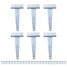 M METERXITY 6-Pack Iron T-Strap Shed Door Hinges, 5 Inch Barn Door Gate Hinges, Tee Hinge Wrought Hardware with Screws for Wooden Fences/Yard/Barn Door [White]