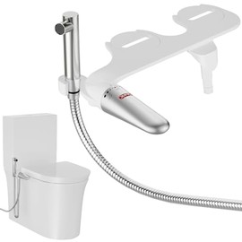 DEANIC Accesorio de bidé 2 en 1 con rociador de mano para baño, boquilla de presión de agua ajustable ultra delgada, rociador manual para asiento de inodoro con agua fría, no eléctrico (blanco