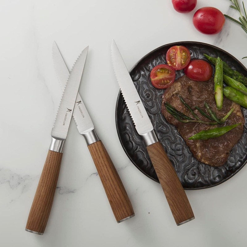 kangdelun Ultra Sharp 6-Piece Steak Knife Set, 4.5" Serrated Blades,