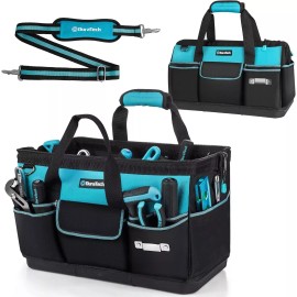 DURATECH 18Inch Large Tool Bag w/Waterproof Hard Bottom Heavy Duty w/19 Pockets Polyester