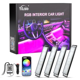 Yilaie Car LED Lights Interior, Smart Interior Car Lights with App Control, RGB Inside Car Lights with Music Mode and DIY Mode, 2 Lines Design LED Lights for Cars with Charger, Dc 12V