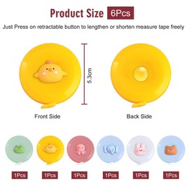 CVDYWDJIE 6 Pieces Cartoon Animal Tape Measure, Automatic Retractable Tape Measure, Mini Tape Measure, Soft Tape Measure, Sewing Measuring Tape, Body Measuring Tape