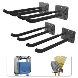 WALMANN Wall Mounted Garage Hooks, Heavy Duty 12-inch Tool Hooks for Hanging, Tool Hangers for Car Tires, Ladders, Folding Chairs, Strollers, Garden Tools (Pack of 4)