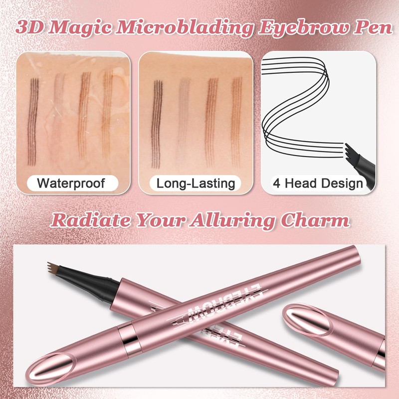 Ledeak Eyebrow Pencil, 3D Waterproof Microblading Eyebrow Pen with 4