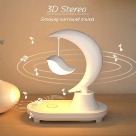 3 in 1 with Bluetooth audio and wireless charging function of the LED bedside romantic colorful atmosphere night light(★★★★★ Note: Bluetooth speaker does not support voice call function) (Moon)