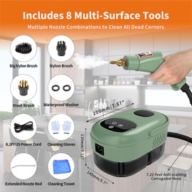 Begino 2500W Handheld Steam Cleaner, High Pressure Steamer with Smart Touch Screen, Portable Steam Cleaner for Home Use, Steam Cleaner for Furniture,Car,Kitchen, Bathroom(Green)