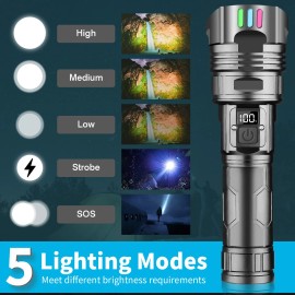 unumac Super Bright LED Flashlight Rechargeable Tactical 30W LED Work Light Torch Lamp