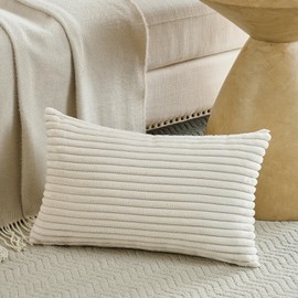 Fancy Homi Set of 2 Cream Boho Neutral Lumbar Rectangle Decorative Throw Pillow Covers 12x20 Inch for Couch Bed Chair, Aesthetic Modern Organic Home Decor, Soft Corduroy Beige Cushion Case 30x50 cm