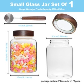 Glass Coffee Jars Spice Jar Round Storage Canister with Wooden Lid Clear Glass Food Jar for Pantry Sugar Tea Coffee Bean Spice Nuts Cookies Bath Salts (1800ml/60oz-2PACK（with spoon))