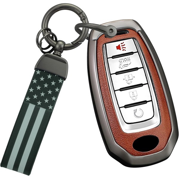 TECART Leather 5 Button Key Fob Cover Fit for Infiniti