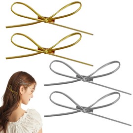 ASOMI Set of 4 Simple Fashionable Hair Pins with Leather Bow, Vintage Y2K Style, Charming Hair Accessories Set for Women and Girls (Gold, Silver)