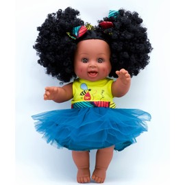 Sugar Puff Bee - African American Black Latino Hispanic Mixed Race Multicultural Curly Natural Black Hair 12 inch Baby Doll