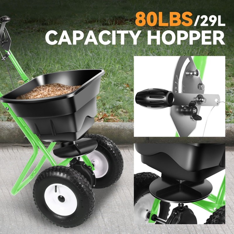 Auto Dynasty Walk-Behind Broadcast Spreader, 80LBS Capacity Fertilizer Spreader for